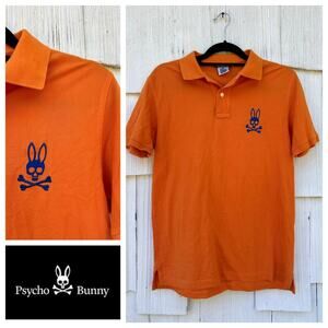 Psycho Bunny Mens Orange Polo Shirt Embroidered Logo Short Sleeve Size 5(Medium)